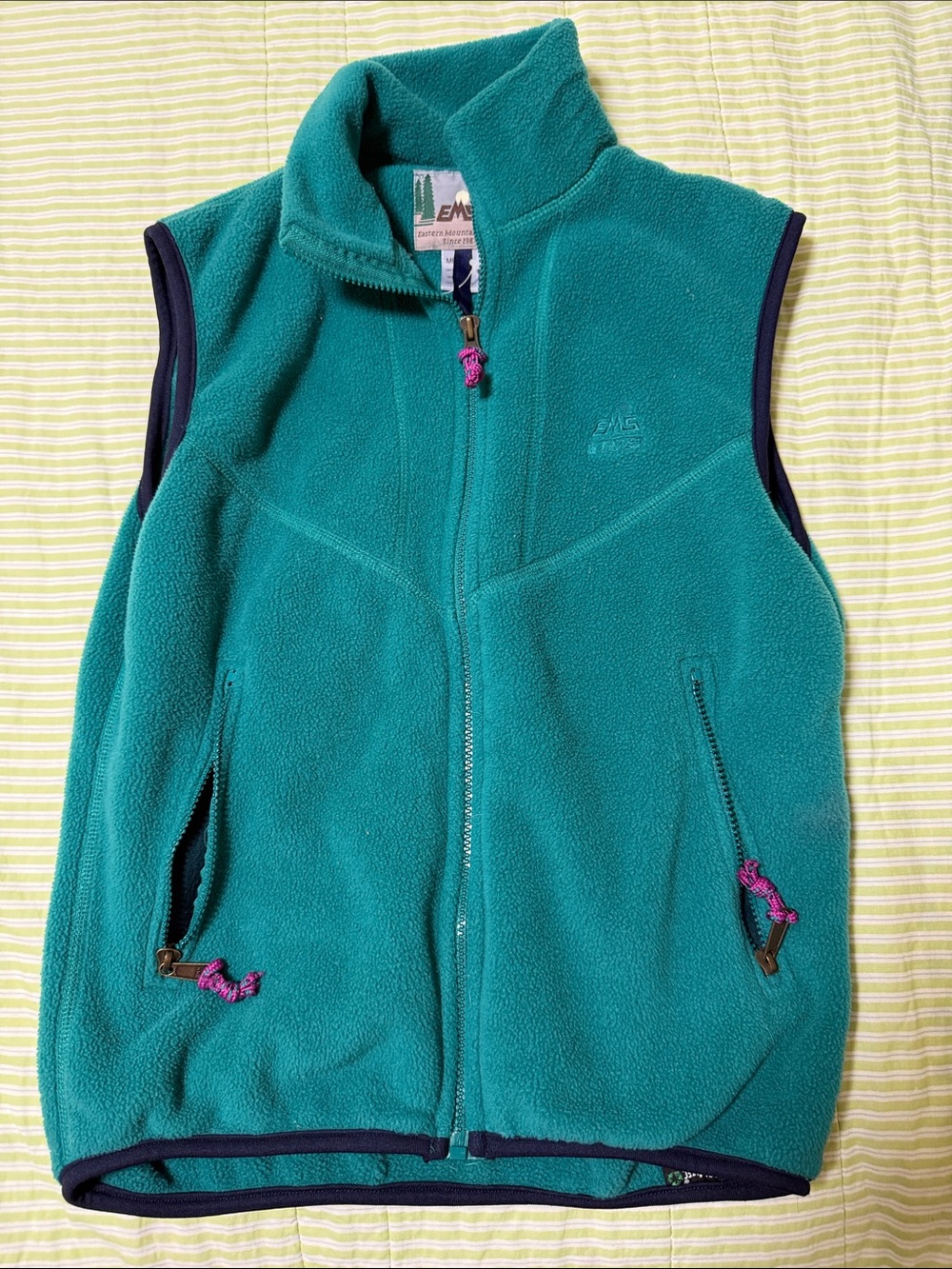 Eastern Mountain Sports Teal women’s Fleece Vest with Navy Trim